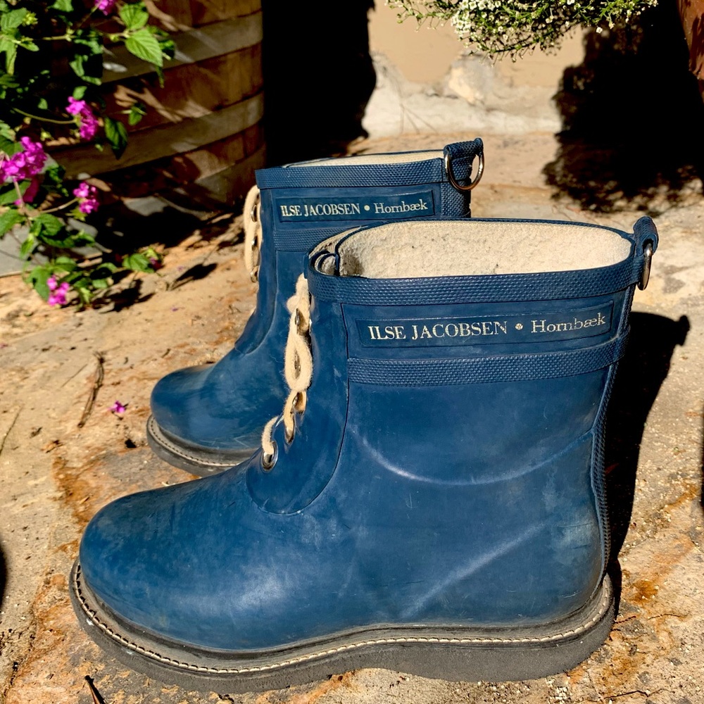 Blue Lace Up Rain Boots
